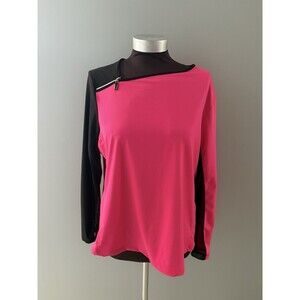 Jamie Sadock Shirt Size L Hot Pink & Black Mesh Sleeve Zip Shoulder Golf Tennis